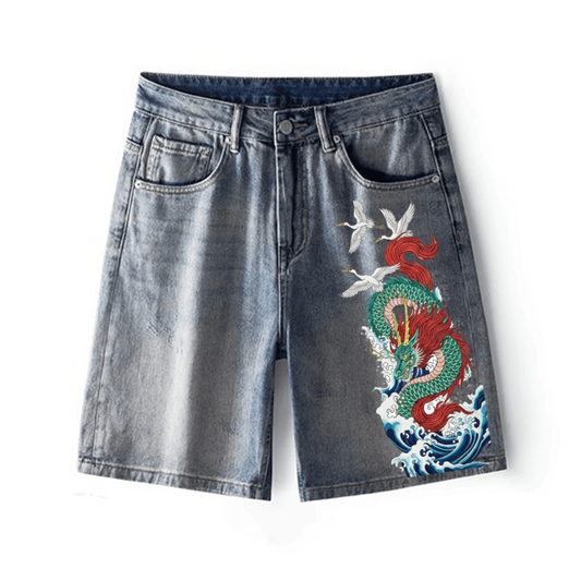 "ocean dreams" Straight-leg Loose Denim Shorts (BACKORDER)