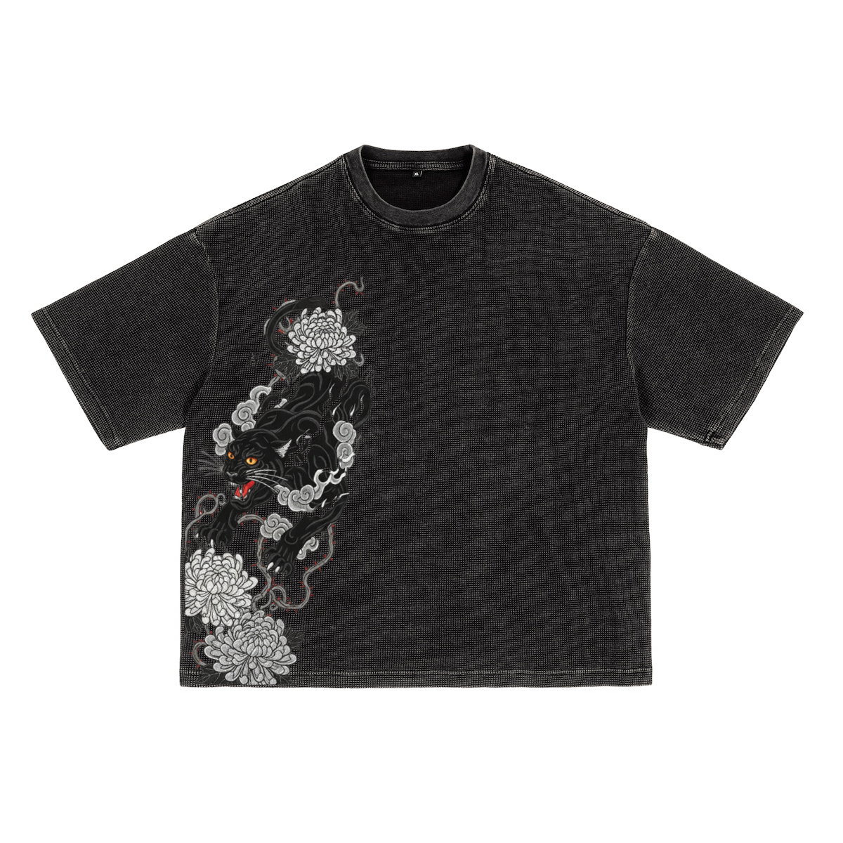 "BLACK CLOUDS" Waffle-Texture Washed Cropped Boxy T-Shirt(250GSM) (BACKORDER)